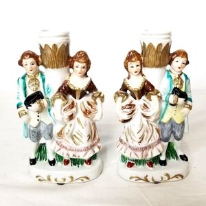 2 Vintage Beautiful Victorian Handpainted Del Coronado Porcelain Candle Holders